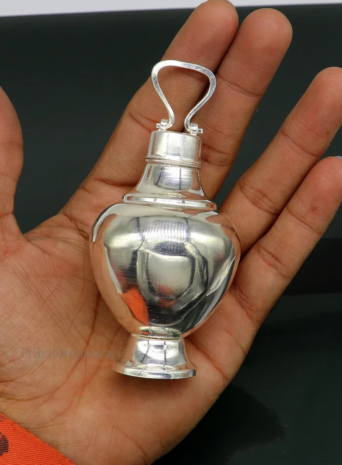 TRIBAL ORNAMENTS Rings 925 sterling silver handmade plain glossy Gangjali Silver Gangajal Patra best silver water pot kalash puja utensils Diwali special su418