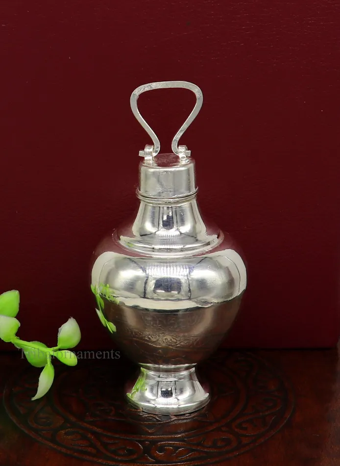 TRIBAL ORNAMENTS Rings 925 sterling silver handmade plain glossy Gangjali Silver Gangajal Patra best silver water pot kalash puja utensils Diwali special su418