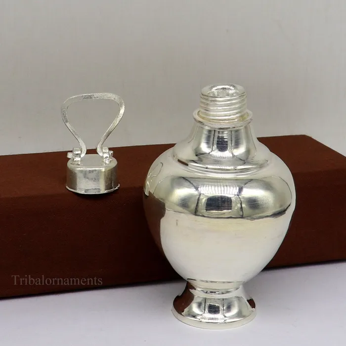 TRIBAL ORNAMENTS Rings 925 sterling silver handmade plain glossy Gangjali Silver Gangajal Patra best silver water pot kalash puja utensils Diwali special su418