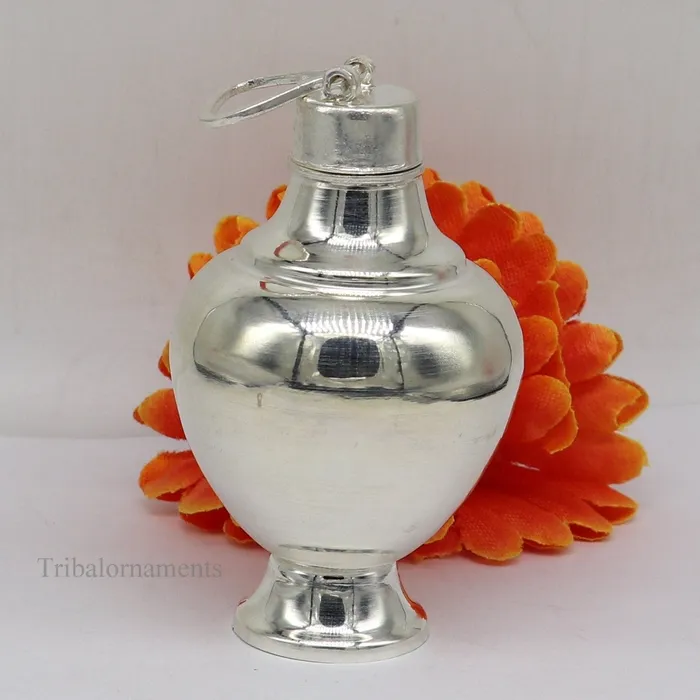 TRIBAL ORNAMENTS Rings 925 sterling silver handmade plain glossy Gangjali Silver Gangajal Patra best silver water pot kalash puja utensils Diwali special su418
