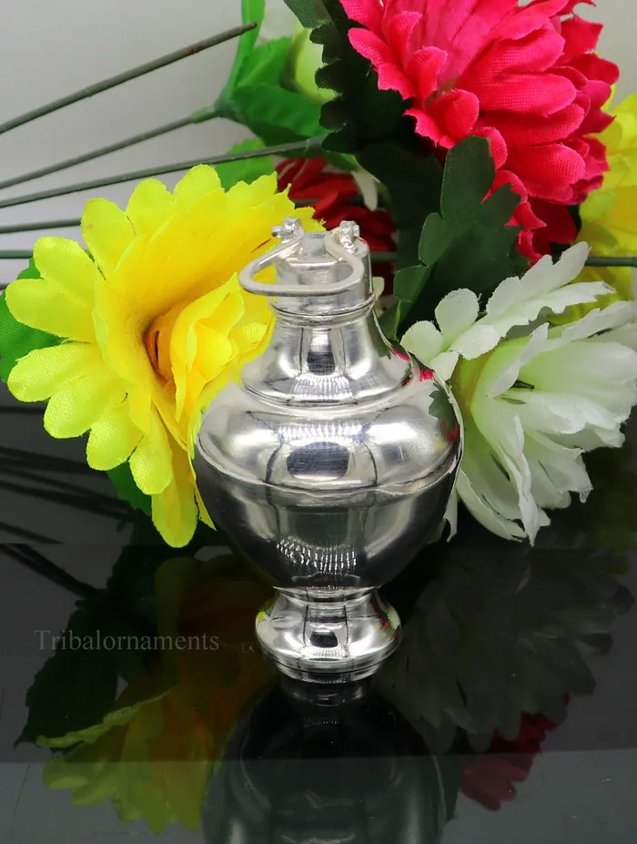 TRIBAL ORNAMENTS Rings 925 sterling silver handmade plain glossy Gangjali Silver Gangajal Patra best silver water pot kalash puja utensils Diwali special su418