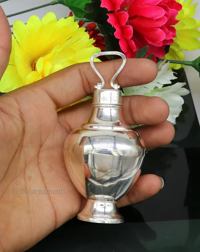 TRIBAL ORNAMENTS Rings 925 sterling silver handmade plain glossy Gangjali Silver Gangajal Patra best silver water pot kalash puja utensils Diwali special su418