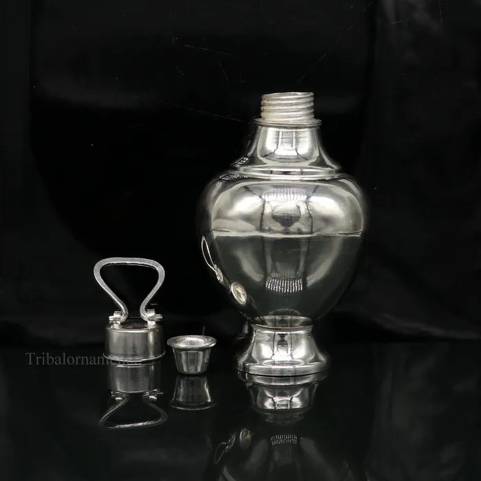 TRIBAL ORNAMENTS Rings 925 sterling silver handmade plain glossy Gangjali Silver Gangajal Patra best silver water pot kalash puja utensils Diwali special su418