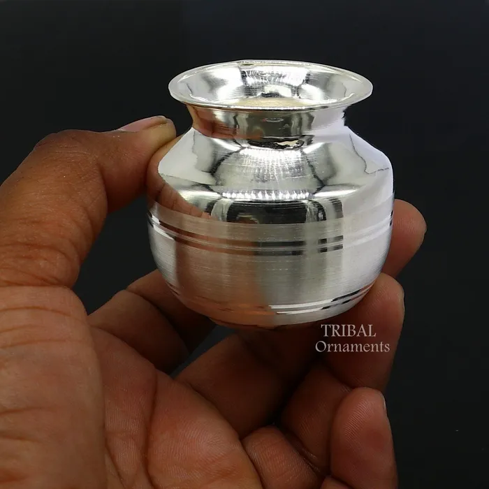 TRIBAL ORNAMENTS Rings Pure 925 sterling silver handmade plain small Kalash or pot unique special silver puja article water or milk kalash pot india su1019 TRIBAL ORNAMENTS Rings Pure 925 sterling silver handmade plain small Kalash or pot unique special silver puja article water or milk kalash pot india su1019