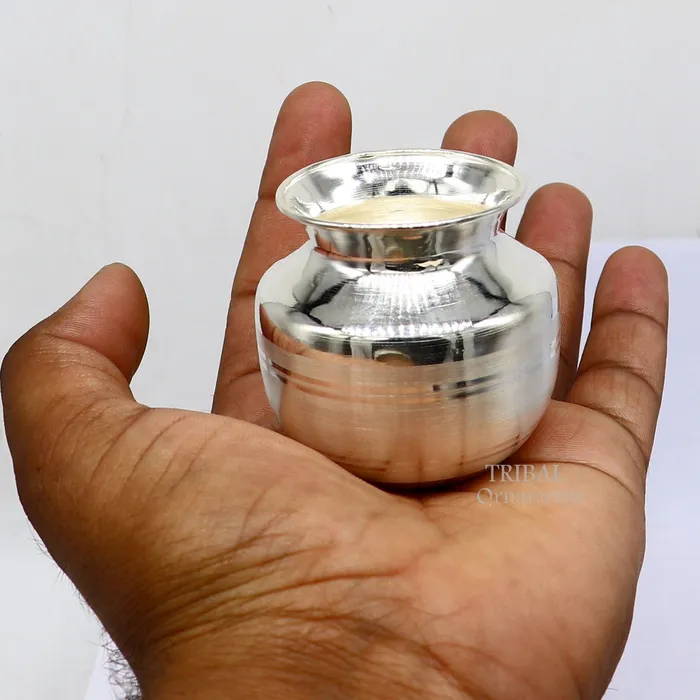 TRIBAL ORNAMENTS Rings Pure 925 sterling silver handmade plain small Kalash or pot unique special silver puja article water or milk kalash pot india su1019 TRIBAL ORNAMENTS Rings Pure 925 sterling silver handmade plain small Kalash or pot unique special silver puja article water or milk kalash pot india su1019