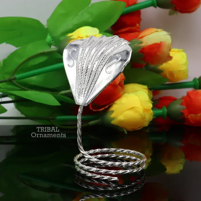 TRIBAL ORNAMENTS Rings Solid silver handmade Divine Sheshnag mini panchmukhi snake or shiva snake for puja or worshipping solid Diwali puja article su740