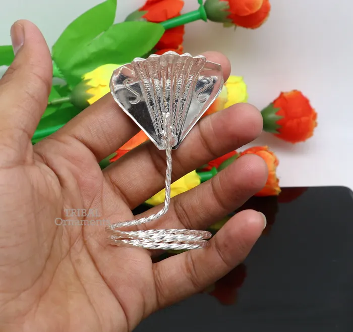 TRIBAL ORNAMENTS Rings Solid silver handmade Divine Sheshnag mini panchmukhi snake or shiva snake for puja or worshipping solid Diwali puja article su740