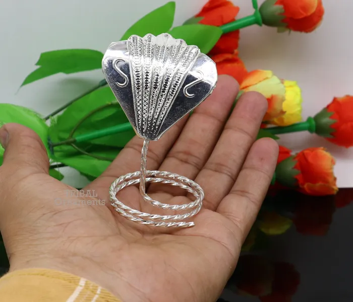 TRIBAL ORNAMENTS Rings Solid silver handmade Divine Sheshnag mini panchmukhi snake or shiva snake for puja or worshipping solid Diwali puja article su740