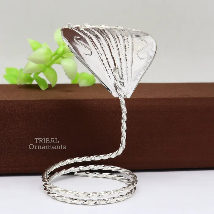 TRIBAL ORNAMENTS Rings Solid silver handmade Divine Sheshnag mini panchmukhi snake or shiva snake for puja or worshipping solid Diwali puja article su740