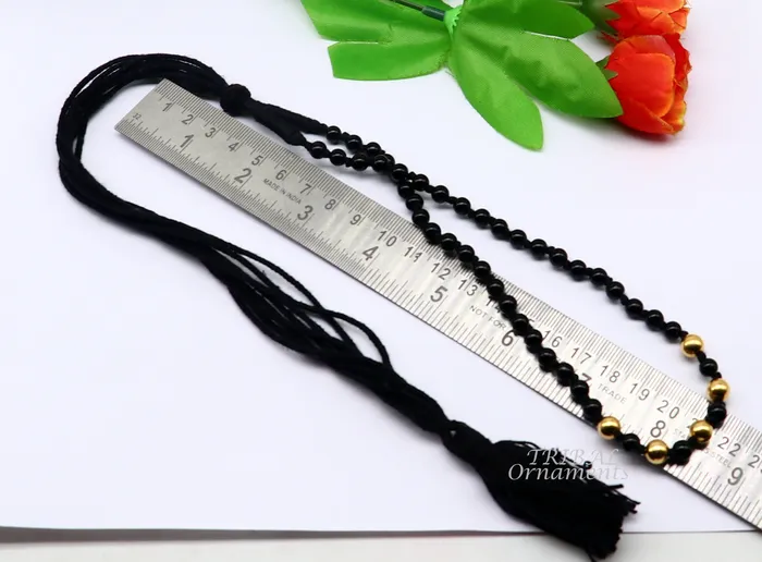 TribalOrnaments Necklaces 22kt yellow gold handmade wax beads and black beaded adjustable necklace amazing single line choker for brides or girls set91
