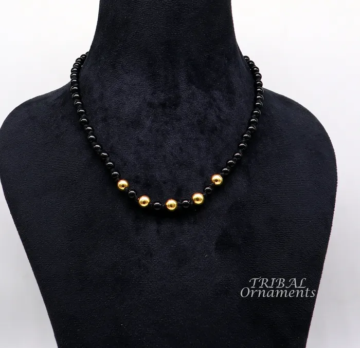 TribalOrnaments Necklaces 22kt yellow gold handmade wax beads and black beaded adjustable necklace amazing single line choker for brides or girls set91