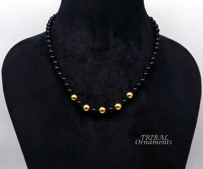 TribalOrnaments Necklaces 22kt yellow gold handmade wax beads and black beaded adjustable necklace amazing single line choker for brides or girls set91