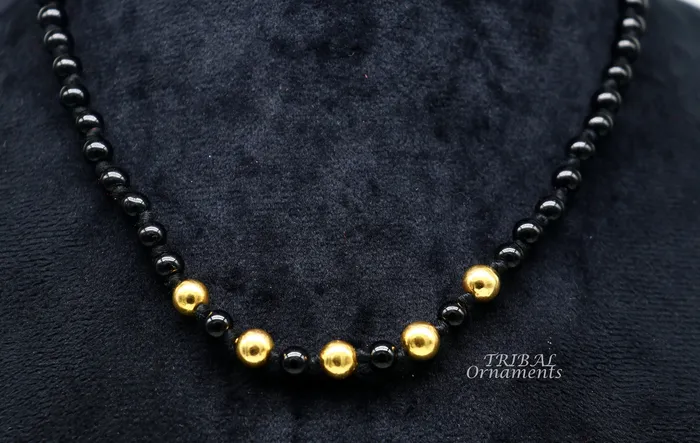 TribalOrnaments Necklaces 22kt yellow gold handmade wax beads and black beaded adjustable necklace amazing single line choker for brides or girls set91