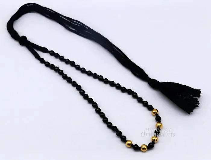 TribalOrnaments Necklaces 22kt yellow gold handmade wax beads and black beaded adjustable necklace amazing single line choker for brides or girls set91