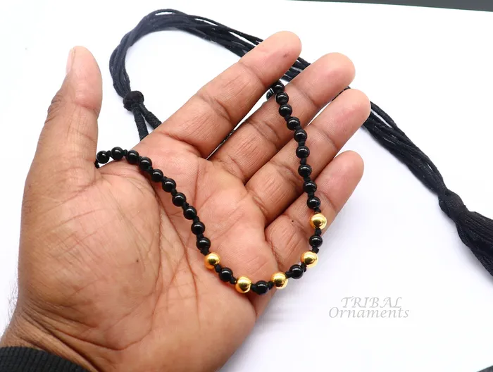 TribalOrnaments Necklaces 22kt yellow gold handmade wax beads and black beaded adjustable necklace amazing single line choker for brides or girls set91