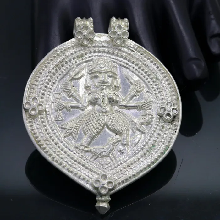 Vintage antique design handmade solid silver tribal deity god bhairwa design tribal hippie and boho ethnic pendant necklace jewelry nsp368 TRIBAL ORNAMENTS Necklaces