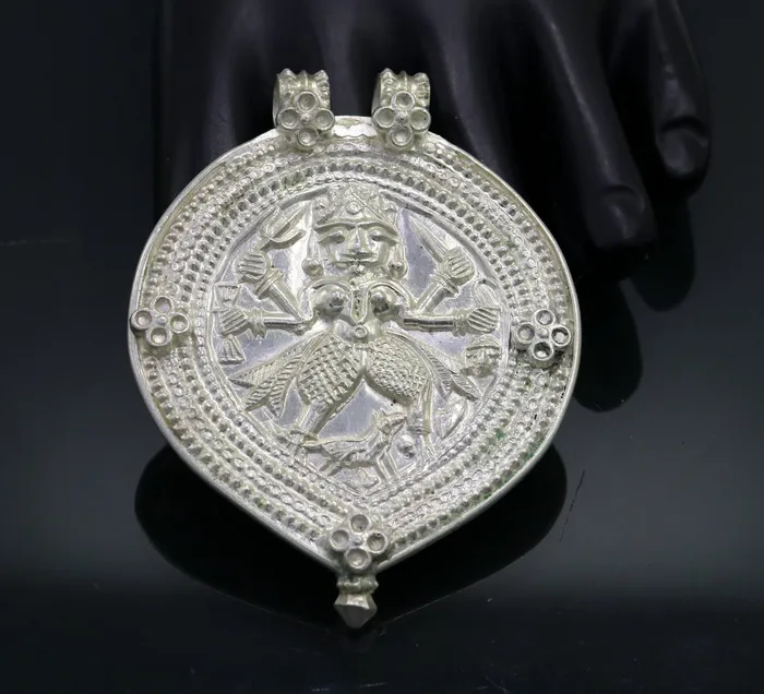 Vintage antique design handmade solid silver tribal deity god bhairwa design tribal hippie and boho ethnic pendant necklace jewelry nsp368 TRIBAL ORNAMENTS Necklaces