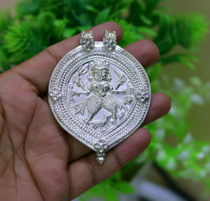 Vintage antique design handmade solid silver tribal deity god bhairwa design tribal hippie and boho ethnic pendant necklace jewelry nsp368 TRIBAL ORNAMENTS Necklaces