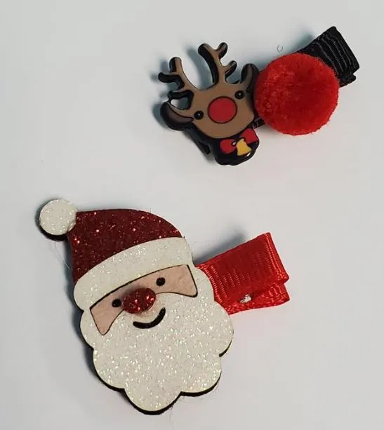 Z97 Santa and Reindeer Christmas Hair Clips POLLY Earrings