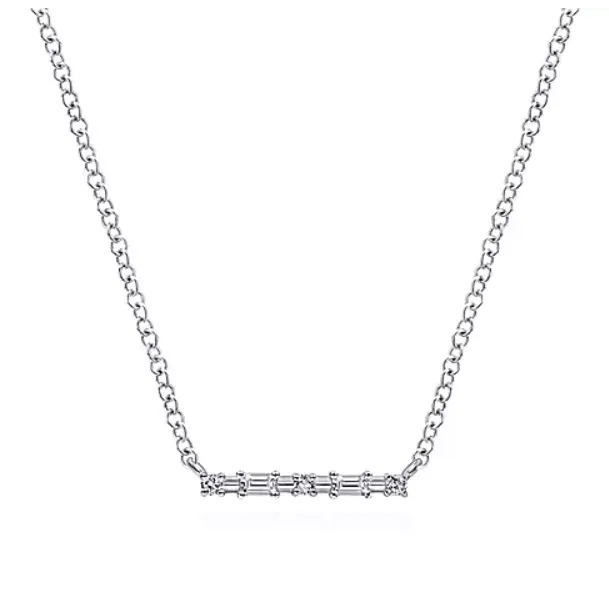 14K White Gold Diamond Bar Necklace Gabriel Co Necklaces