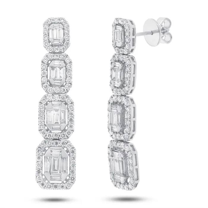 14K White Gold Diamond Dangle Earrings with Gradual Emerald Design Meierotto Jewelers Earrings 14K White Gold Diamond Dangle Earrings with Gradual Emerald Design Meierotto Jewelers Earrings