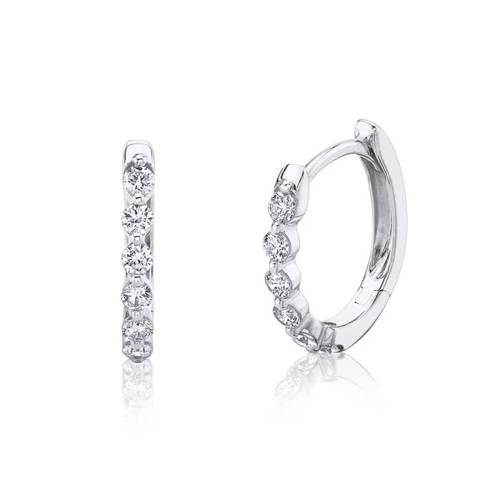 14K White Gold Diamond Huggie Hoop Earrings Meierotto Jewelers Earrings