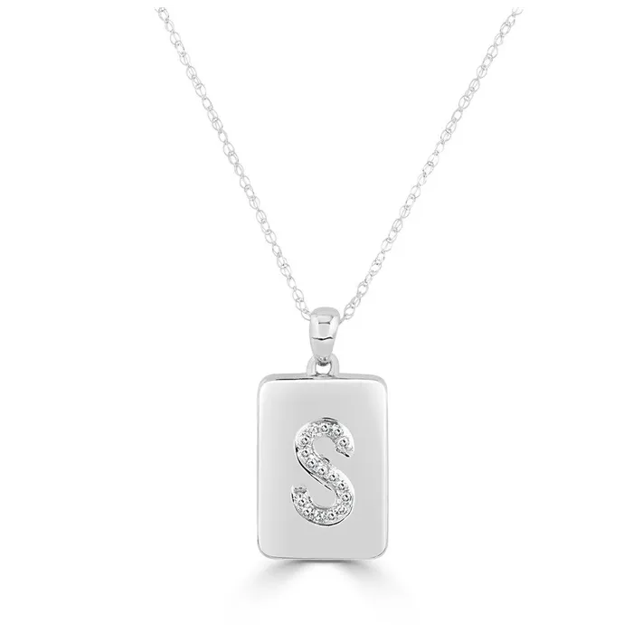 14K White Gold Initial S Tag Diamond Pendant Necklace Meierotto Jewelers Necklaces