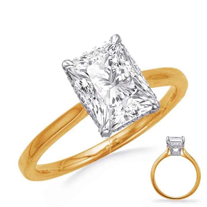 14K Yellow Gold Semi Mount Diamond Ring with 14K White Gold Rectangle Head with Hidden Diamond Halo Engagement Collections Rings 14K Yellow Gold Semi Mount Diamond Ring with 14K White Gold Rectangle Head with Hidden Diamond Halo Engagement Collections Rings