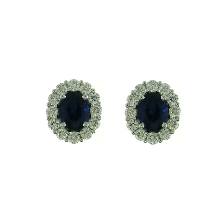 18K White Gold Oval Sapphire with Diamond Halo Stud Earrings Meierotto Jewelers Earrings 18K White Gold Oval Sapphire with Diamond Halo Stud Earrings Meierotto Jewelers Earrings