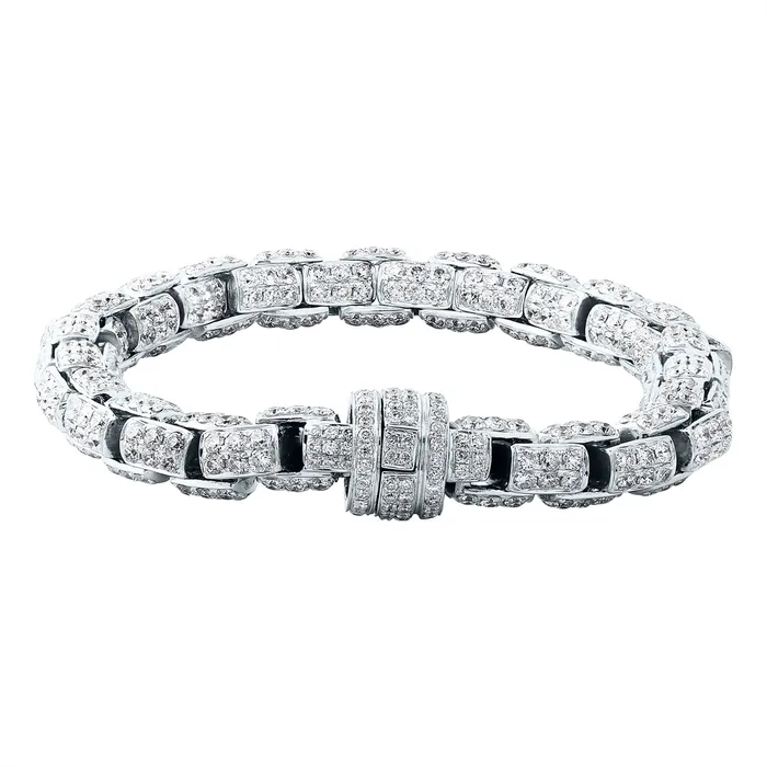 18K White Gold Pav Diamond Barrel Link Bracelet Estate 1631 carats Meierotto Jewelers Bracelets