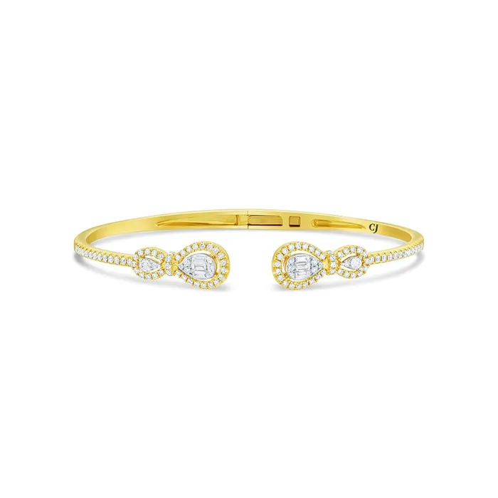 18K Yellow Gold Diamond Cluster Double Pear Motif Bangle CJ Charles Jewelers PreStyled Sets 18K Yellow Gold Diamond Cluster Double Pear Motif Bangle CJ Charles Jewelers PreStyled Sets