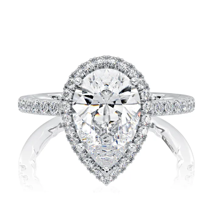 A Jaffe Rings A Jaffe 14K White Gold Pear Halo Semi Mount Diamond Ring