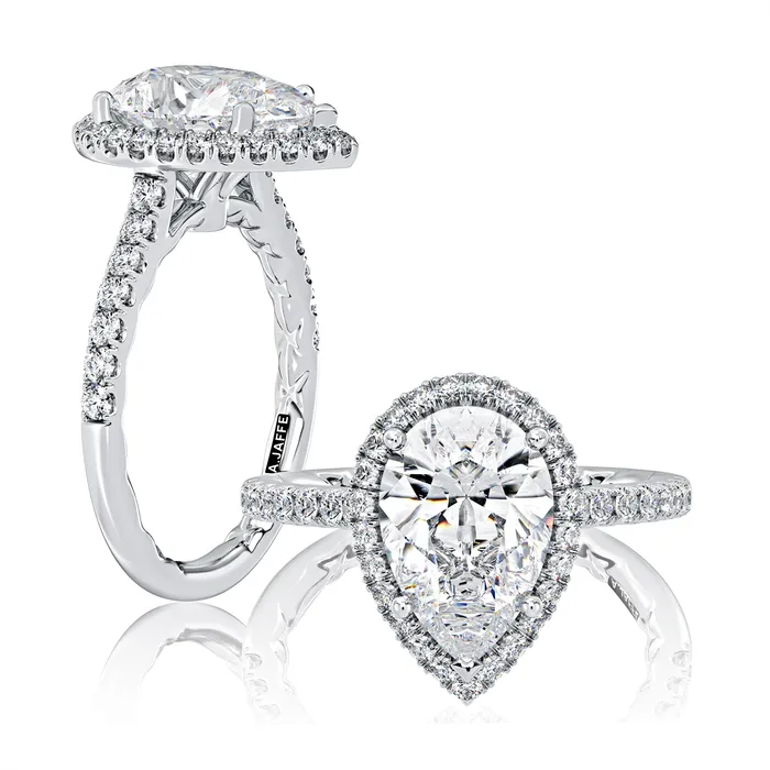 A Jaffe Rings A Jaffe 14K White Gold Pear Halo Semi Mount Diamond Ring