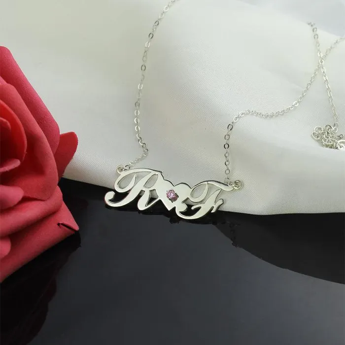 Belbren Necklaces Sterling Silver Double Initials Necklace