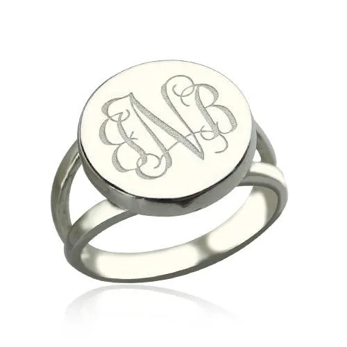 Belbren Rings Personalized Silver Monogram Ring with SemiSplit Shank Custom Initials Engraved Elegant 925 Sterling Silver Jewelry Belbren Rings Personalized Silver Monogram Ring with SemiSplit Shank Custom Initials Engraved Elegant 925 Sterling Silver Jewelry