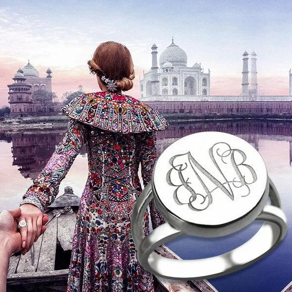 Belbren Rings Personalized Silver Monogram Ring with SemiSplit Shank Custom Initials Engraved Elegant 925 Sterling Silver Jewelry