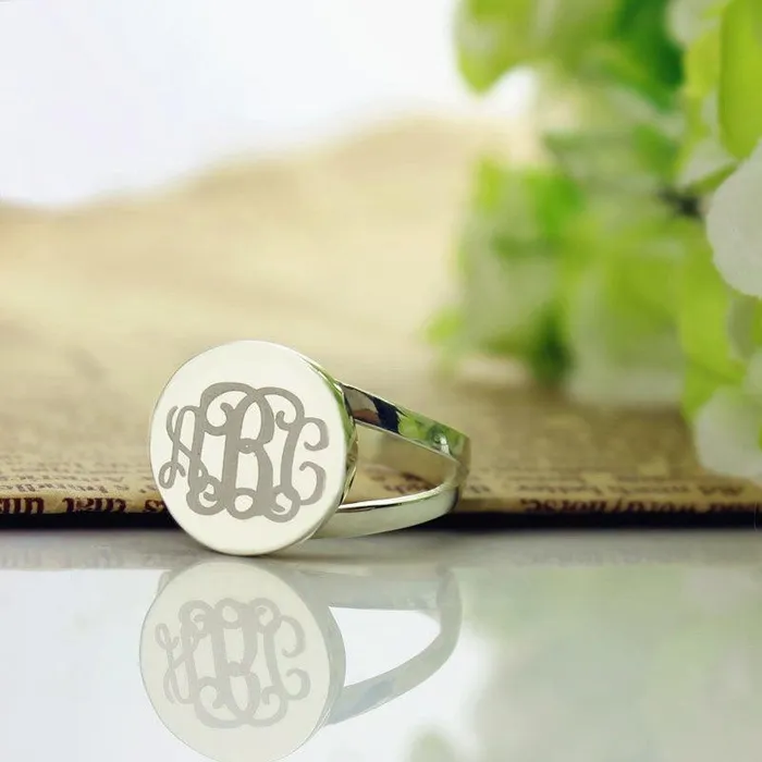 Belbren Rings Personalized Silver Monogram Ring with SemiSplit Shank Custom Initials Engraved Elegant 925 Sterling Silver Jewelry