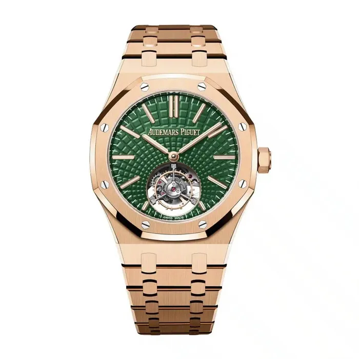 Bracelets Audemars Piguet Audemars Piguet Royal Oak Selfwinding Flying Tourbillon 41mm Mens Watch Ref 26533OROO1220OR01 Green Dial 18K Rose Gold Bracelet Bracelets Audemars Piguet Audemars Piguet Royal Oak Selfwinding Flying Tourbillon 41mm Mens Watch Ref 26533OROO1220OR01 Green Dial 18K Rose Gold Bracelet