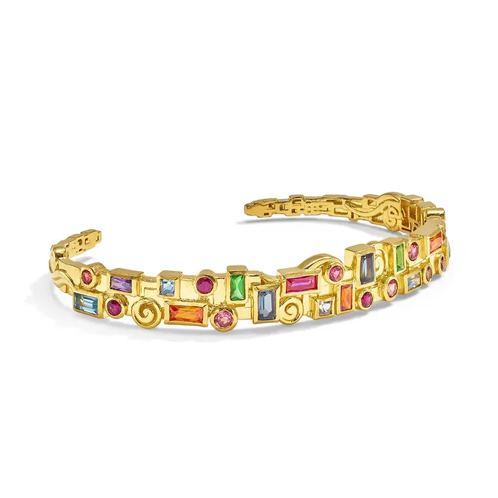 Bracelets Gurhan Gurhan 22K Yellow Gold Klimt Cuff Bracelet with Mixed Stones