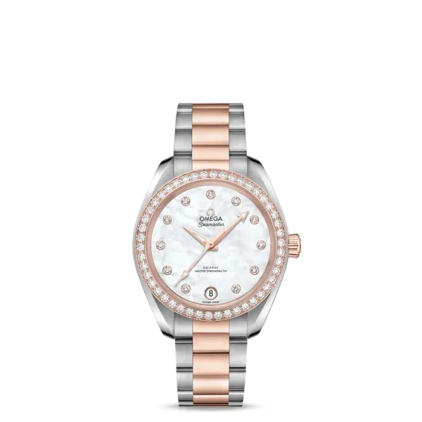 Bracelets Omega Omega Seamaster 34mm Watch Ref 22025342055001 White Mother of Pearl Diamond Index Dial Diamond Bezel Two Tone Stainless Steel 18K Rose Gold Bracelet Bracelets Omega Omega Seamaster 34mm Watch Ref 22025342055001 White Mother of Pearl Diamond Index Dial Diamond Bezel Two Tone Stainless Steel 18K Rose Gold Bracelet