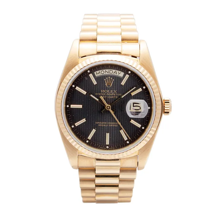Bracelets Preowned Rolex Rolex DayDate 36 18K Yellow Gold Black Tapestry Dial President Bracelet Automatic Preowned