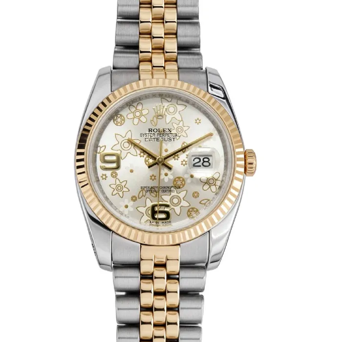 Bracelets Rolex Datejust 36mm Ref 116233 Silver Floral Dial Two Tone Stainless Steel 18K Yellow Gold Jubilee Bracelet Watch Rolex