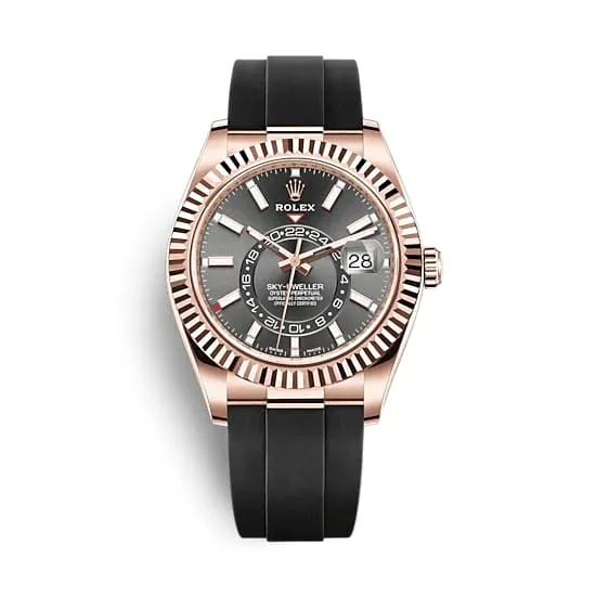 Bracelets Rolex Rolex SkyDweller 42mm Ref 3262350006 Slate Grey Stick Dial 18K Rose Gold Case Black Oysterflex Bracelet Watch Bracelets Rolex Rolex SkyDweller 42mm Ref 3262350006 Slate Grey Stick Dial 18K Rose Gold Case Black Oysterflex Bracelet Watch
