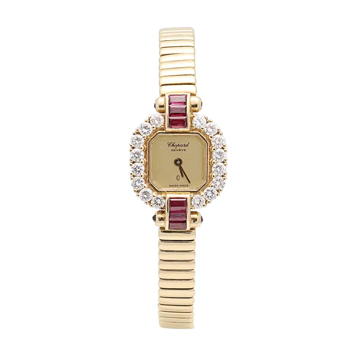 Chopard PreStyled Sets Chopard 18K Yellow Gold Ruby Diamond Bezel PreownedNEEDS SERVICESOLD AS IS Chopard PreStyled Sets Chopard 18K Yellow Gold Ruby Diamond Bezel PreownedNEEDS SERVICESOLD AS IS