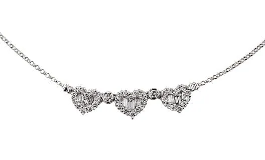 CJ Charles Jewelers 18k White Gold Diamond Three Heart Necklace Necklaces