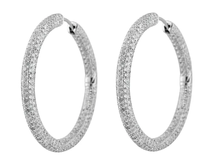 CJ Charles Jewelers Earrings 18k White Gold Full Pave Diamond Eternity Hoop Earrings