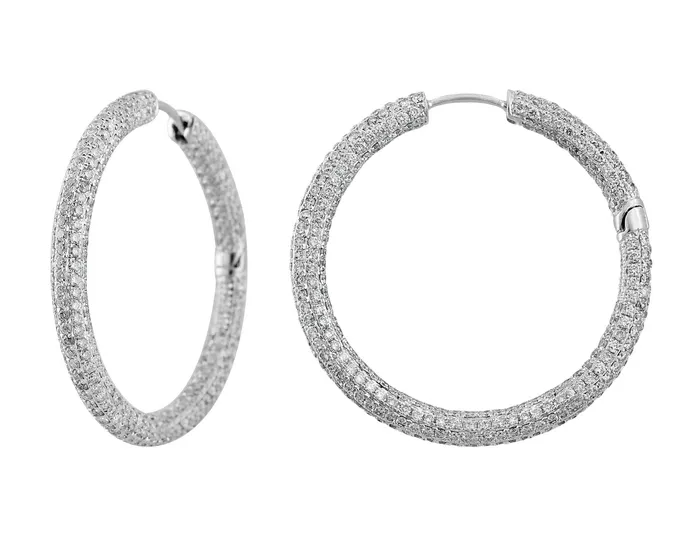 CJ Charles Jewelers Earrings 18k White Gold Full Pave Diamond Eternity Hoop Earrings CJ Charles Jewelers Earrings 18k White Gold Full Pave Diamond Eternity Hoop Earrings