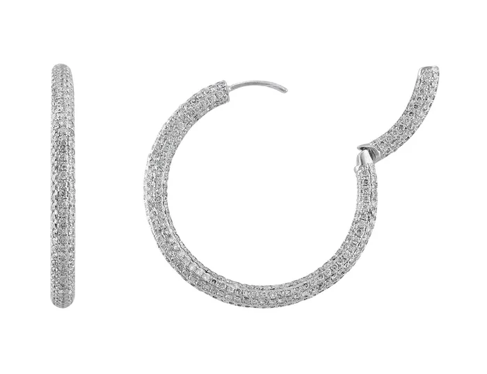 CJ Charles Jewelers Earrings 18k White Gold Full Pave Diamond Eternity Hoop Earrings CJ Charles Jewelers Earrings 18k White Gold Full Pave Diamond Eternity Hoop Earrings