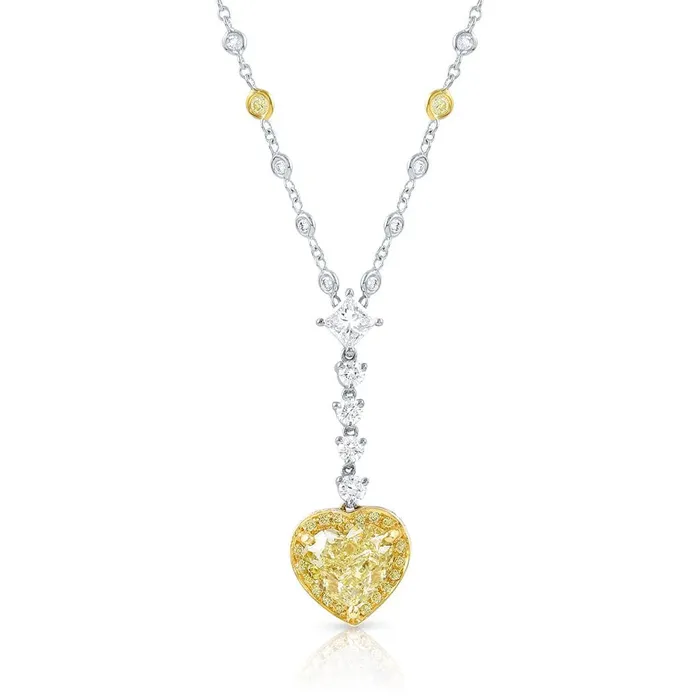 CJ Charles Jewelers Necklaces 18K Gold Diamond Heart Drop Necklace GIA Certified