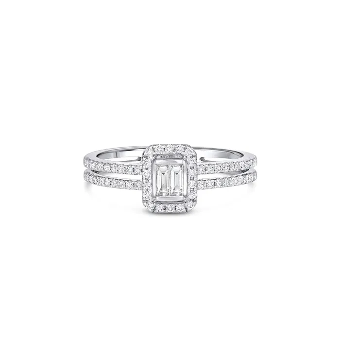 CJ Charles Jewelers Rings 18K White Gold Rectangular Diamond Cluster Ring